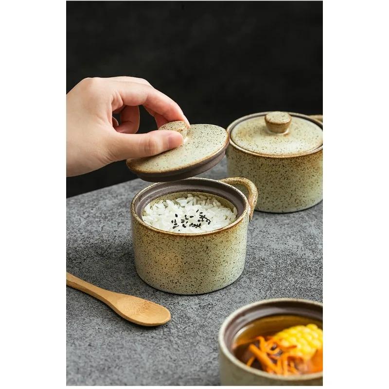 New Ceramic Small Stew Pot Bird's Nest Waterproof Stew Pot Small Soup Pot Japanese Coarse Pottery Soup Pot Household Food Bowl
