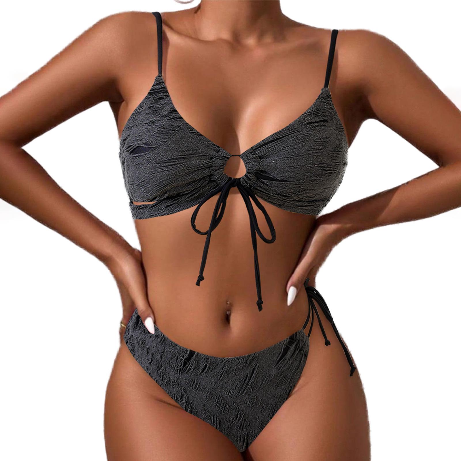 

Женский прочный купальник бикини-треугольник в европейском и американском стиле, 25 цветов Large чёрный