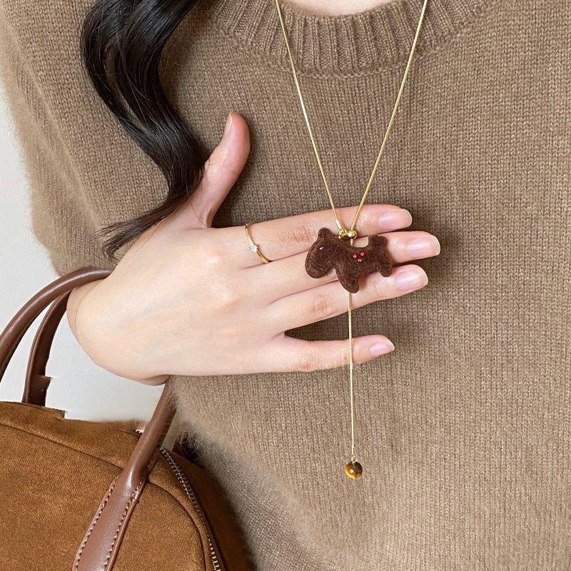 French simple zircon natal year pony pendant necklace accessories women's sweater chain necklace