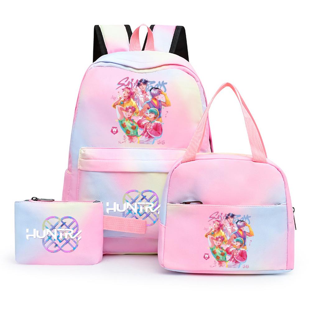 3Pcs/set Cartoon Kpop Printed Backpack with Lunch Bag Pencil Case for Teenager Girl Boy Bookbag Large Capacity Waterproof Travel Bag Kid Gift
