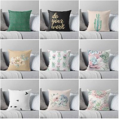 Living Room Bedroom Floral Print Cushion Cover Cotton Linen Pillow Cover Room Decoration Sofa Decoration Cushion