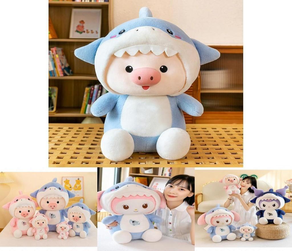 Niedliches Hai-Schwein Kinder Junge Mädchen Begleiter Geburtstagsgeschenk Plüsch Blau Rosa Paar Puppen 30cm