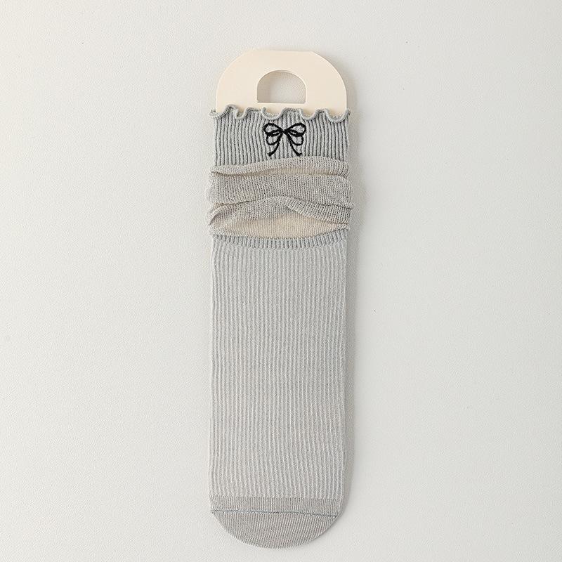 

Женские летние тонкие милые носки-трубы с сетчатой вставкой сбоку, дышащие, без косточек 1 pair серый