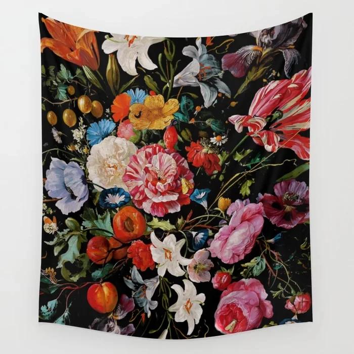 Blumen Wandteppich Wandbehang Mysteriös Romantischer Wandteppich Hintergrund Mandala Haus Wohnzimmer Schlafzimmer Dekor Wandteppich Dekoration