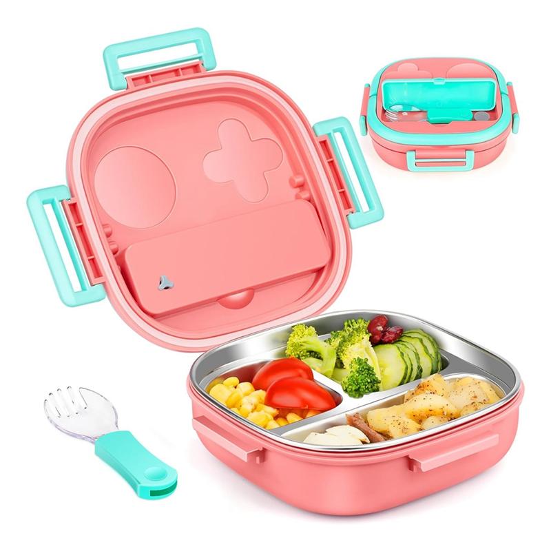 

Good-Stainless Steel Kid Bento Box Leak-Proof Lunch Box With Cutlery-Ideal Portion Sizes For Ages 1 To 3 Pink рожевий