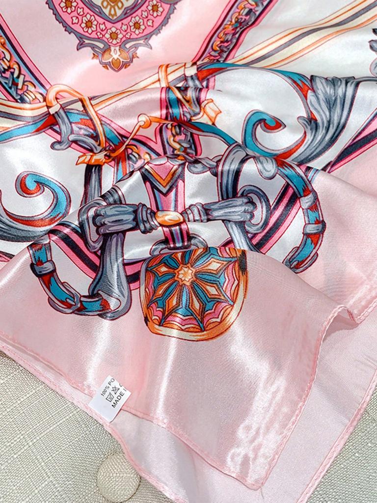 1 Stück Einfaches bedrucktes Satin-Bandana Seidenschal für Damen Hijab 90cm Quadratische Schals Designer Luxus Schal Kopftuch