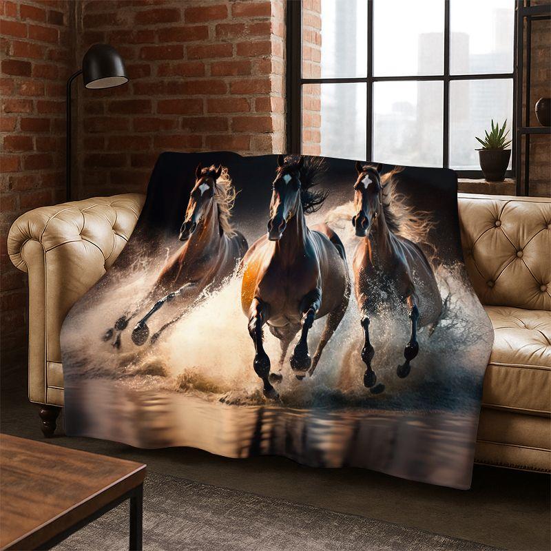 Horse Pentium Steed Animal Cartoon Flannel Blanket Soft Warm Throw Blanket for Bedroom Living Room Bed Travel Camping Picnic