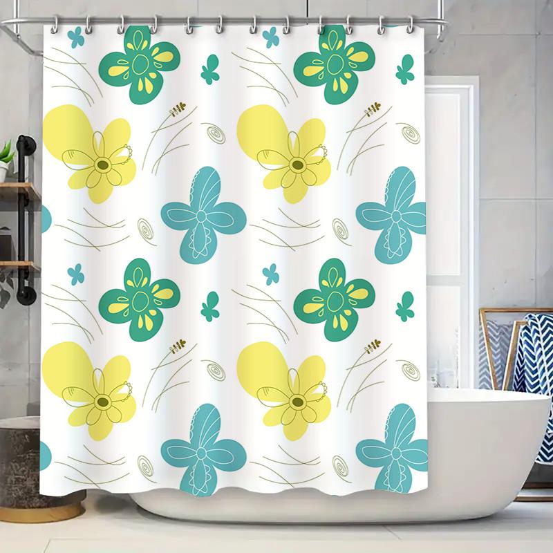 

Yellow Butterfly Blue Flower Printed Shower Curtain Waterproof Bathroom Decor Shower Curtains for Home Decoration 90x180cm