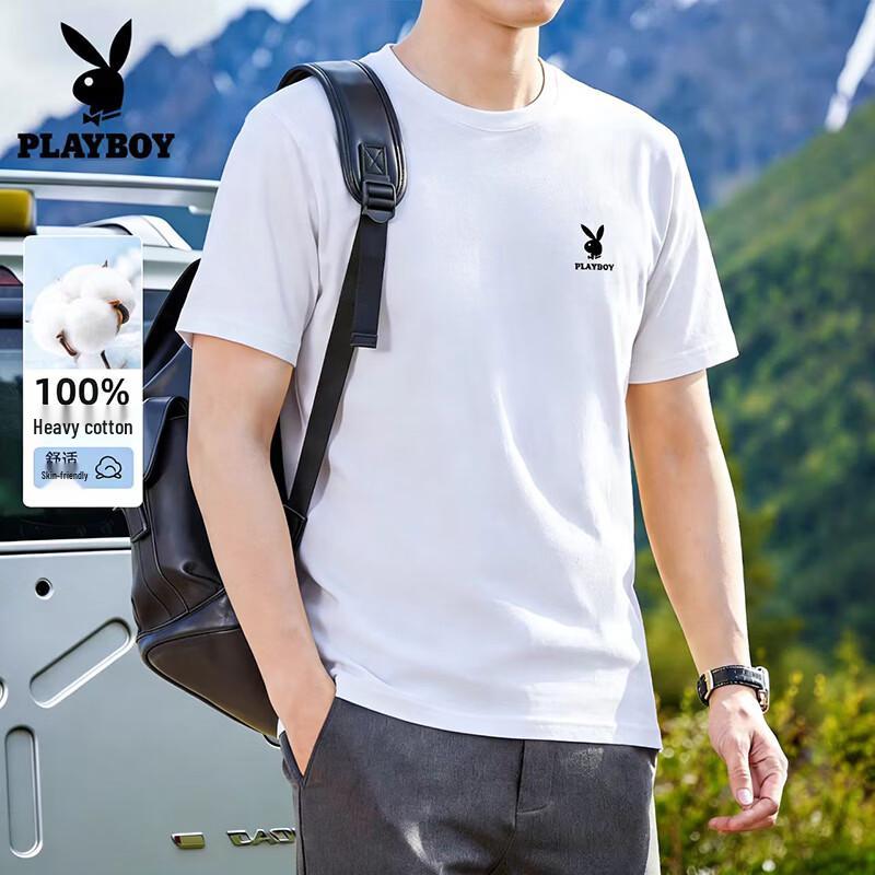 PLAYBOY Herren Kurzarm-T-Shirt aus reiner Baumwolle