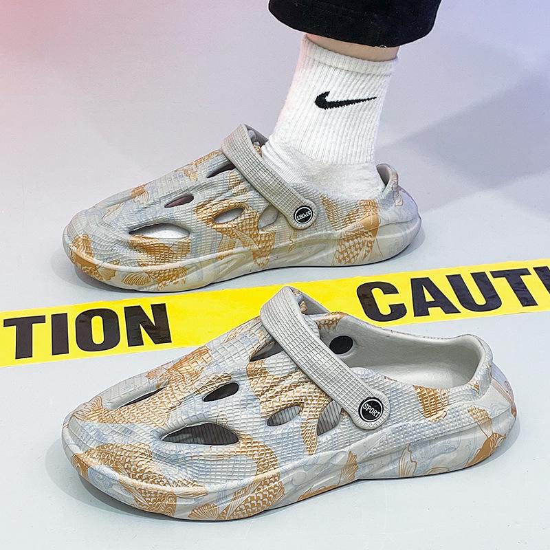 

Мужские летние камуфляжные пляжные сандалии с закрытым носком и садовые шлепанцы 41 серый