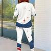 Damen Übergröße Rundhals Langarm Bedrucktes Oberteil und Enganliegende Hose Zweiteiliges Set