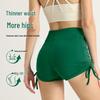 Nude Feel Ruched Yoga Shorts with Drawstring for Women – Peach Lift, High Waist, Three-Point Design