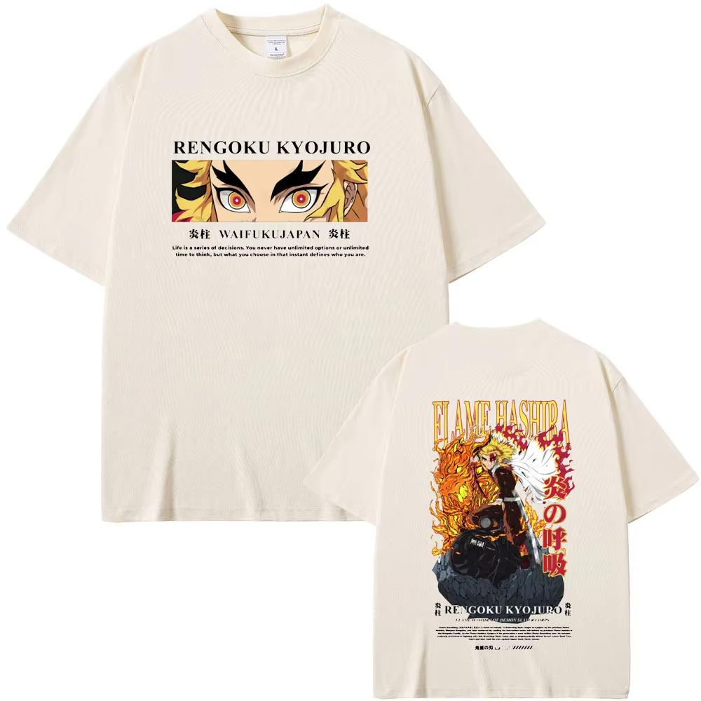 Anime Demon Slayer T-shirt Rengoku Kyoujurou Ögon Grafisk T-shirt Män Kvinnor Mode Casual T-shirts Manlig Mjuk Bomull Kort Ärm