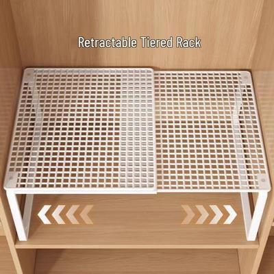 Retractable Wardrobe Storage Organizer with Layered Shelves and Shoe Rack Dividers