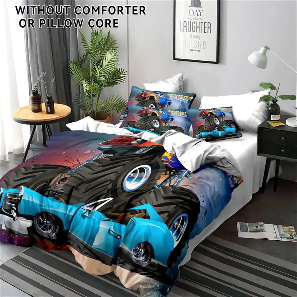 Комплект пододеяльников для автомобиля/грузовика с мультяшным принтом, 3 предмета - Мягкое, дышащее и удобное всесезонное постельное белье с застежкой-молнией