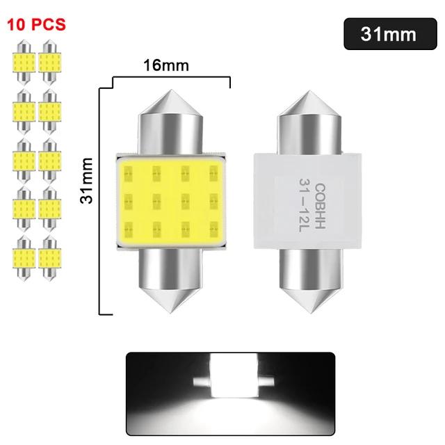 10PCS C5W C10W LED Festoon Bulbs 12V 7000K COB - Car Dome Reading Trunk License Plate Lights