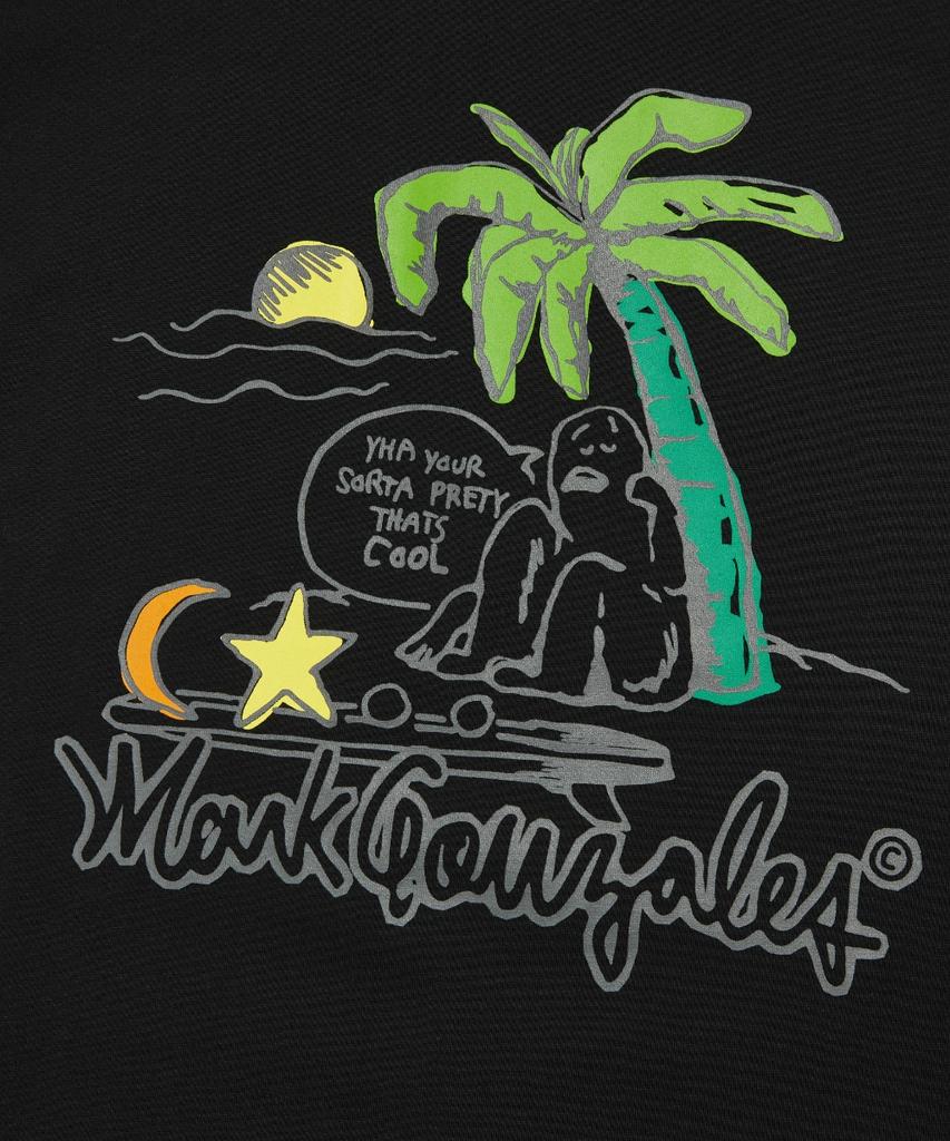 Mark Gonzales Palm Tree Graphic Cool Cotton Short Sleeve T-Shirt - Black
