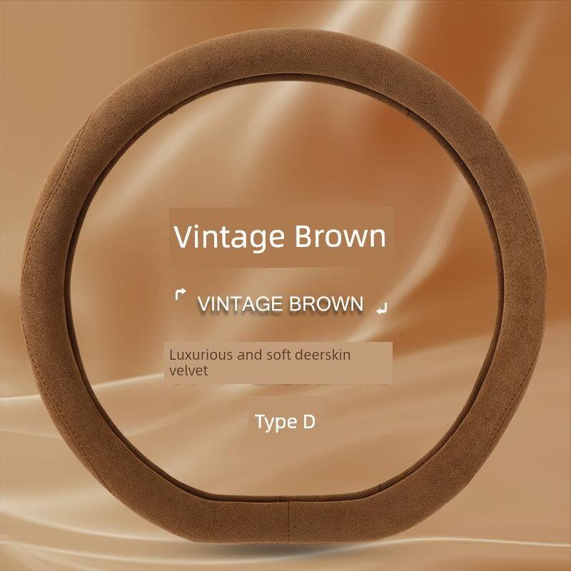 Suede Car Steering Wheel Cover, All-Season, Warm, Non-Slip, Sweat-Absorbent Handle Cover