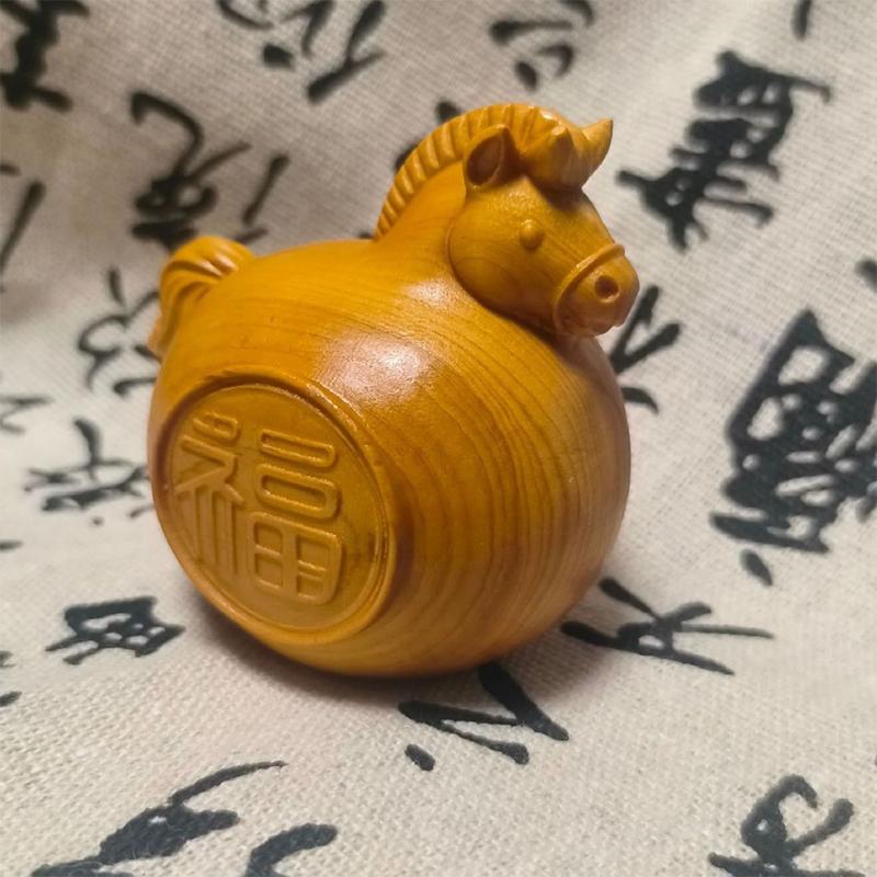 1/2Pcs Feng Shui Fu Horse Wooden Carved Horse Figurine Bring Good Luck 2026 Year Zodiac Horse Statue Home Office Decor