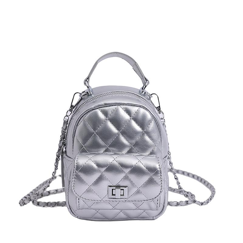 

Корейская версия модной сумки-цепочки с бриллиантами, женская 2025 лето, новая модная сумка-маленький рюкзак в зарубежном стиле, простая сумочка серебряный