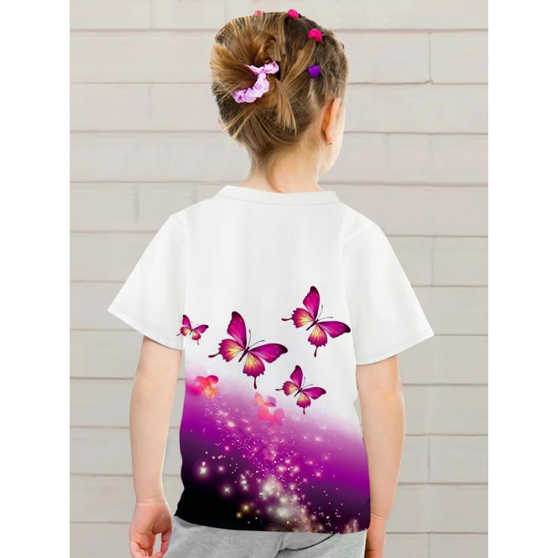 Abbigliamento Bambina Vestiti Bambina Maglietta Manica Corta Bambina Stampa Farfalla Carina Kawaii Girocollo Top Bambina Vestiti Estivi Bambini