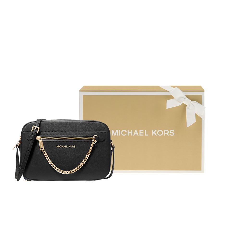 Michael Kors MK Jet Set Chain Zip Solid Logo Commuter Leather Camera Bag Women Shoulder Bag Black 35S1GTTC7L-BLACK