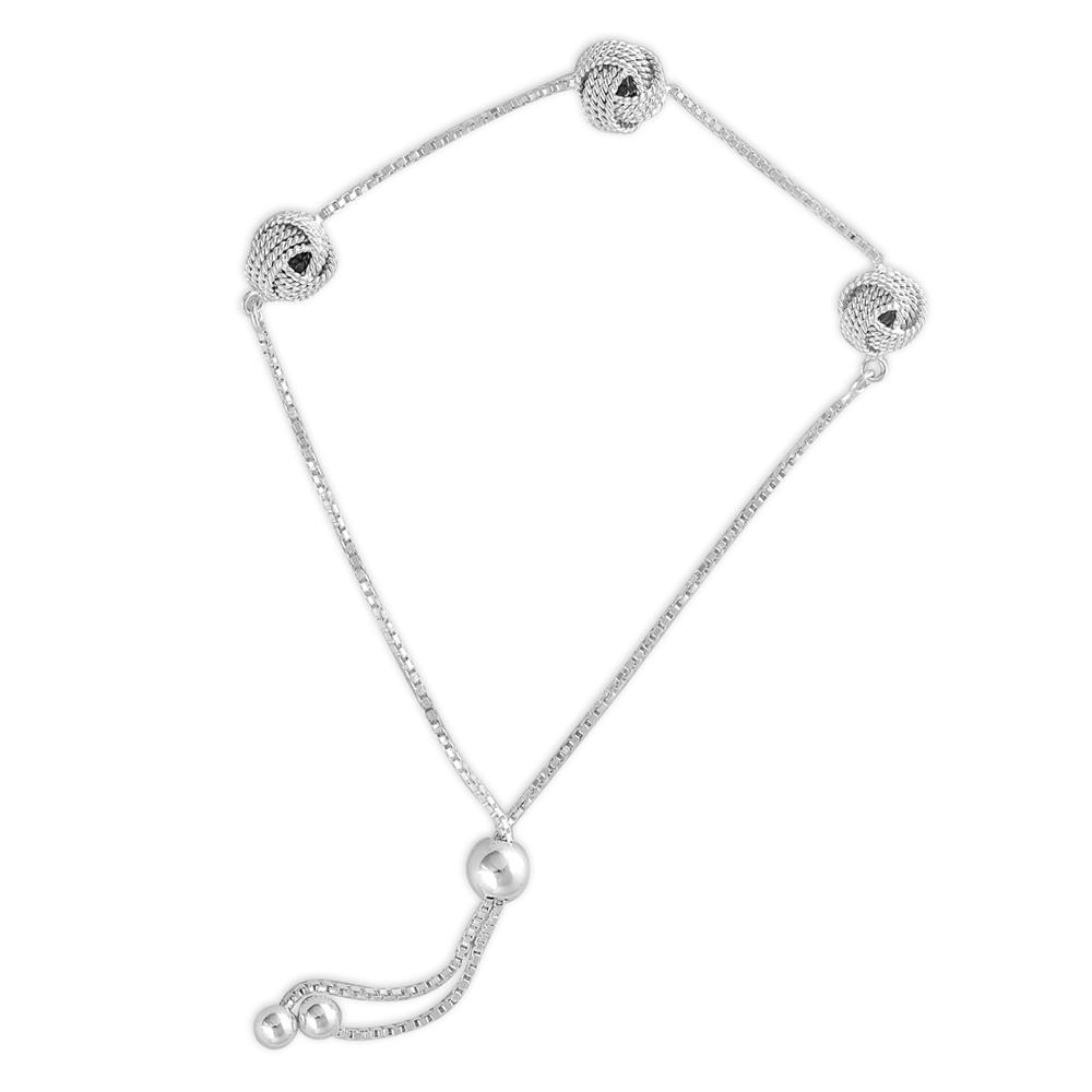 Real 925 Sterling Silver Jewelry Twisted Love-Knot Sliding Bolo Bracelet for Teen Girl 8.5 Inches