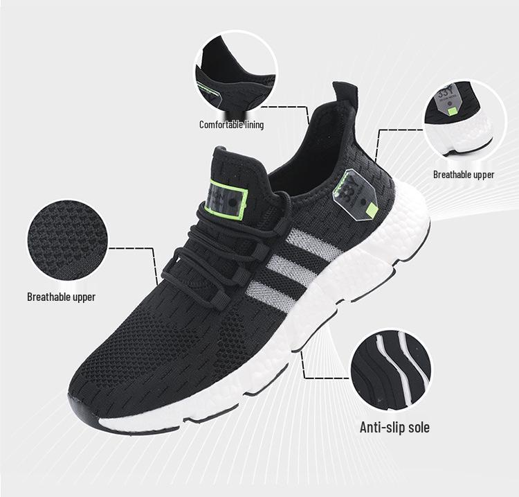 Seventeen-Color Versatile Plus Size Men's Flyknit Sneakers with Breathable Mesh and Popcorn Sole