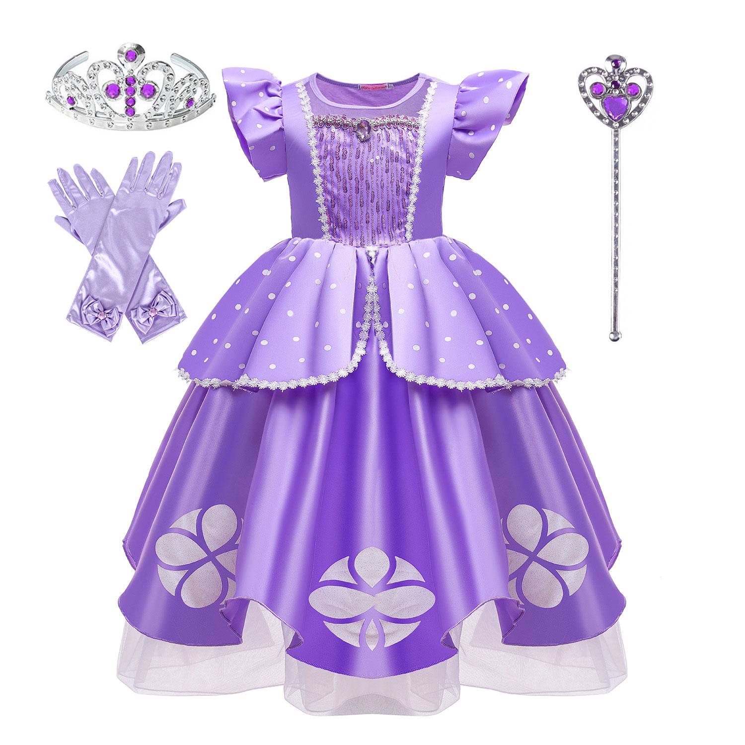 Petite Sophia Jeu de rôle Mignonne Robe de bal Costume Sofia Robe de jeu Longueur thé Bouffante Robe de fête d'anniversaire En tant qu'Interne Princesse 4T(TAG 120) purple