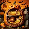 Halloween Cobweb Decorations Centerpiece Pumpkin, Wooden Pumpkin Ornament with Miniature Scenes, Rustic Detailed Scene Decor Skeleton for Farmhouse