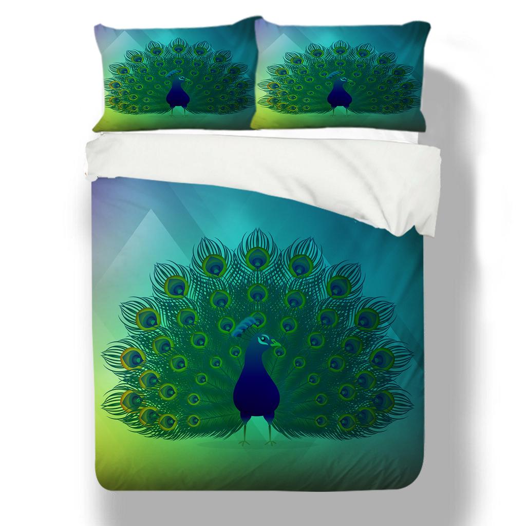 Animal Bedding 3D Peacock Duvet and Pillowcase 2/3 Pieces EU135 * 200 Single/double Bed Full Size Soft Machine Washable Home Decoration