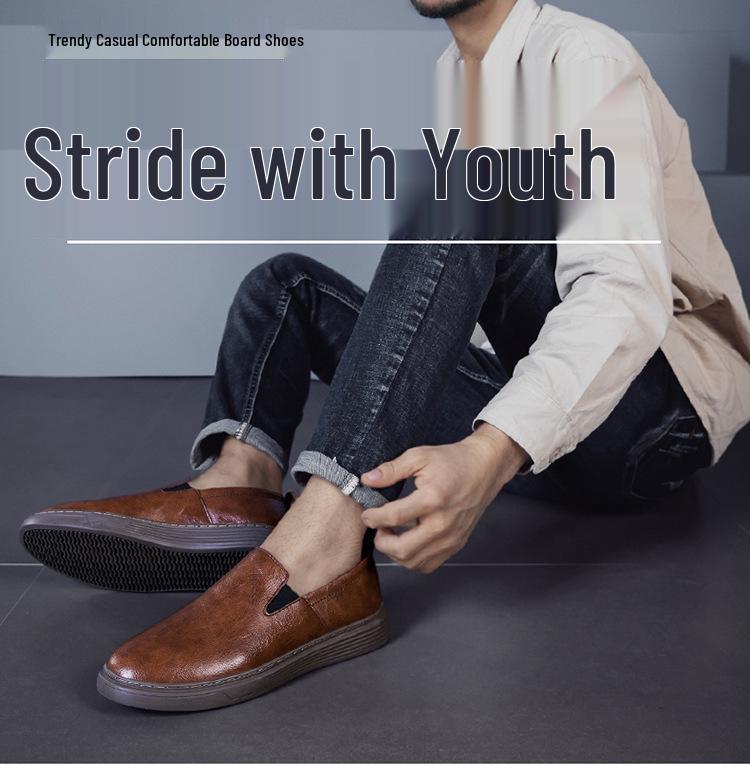Men's Slip-On Breathable Leather Shoes, Sizes 36-48, Soft Sole, Hand-Stitched
