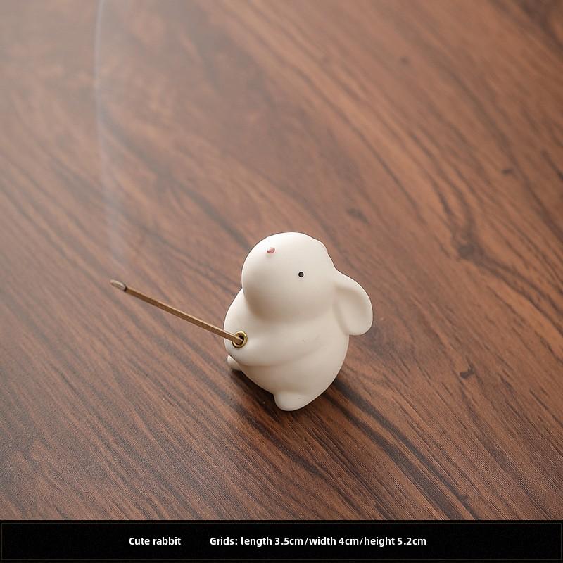 Adorable Bunny Rabbit Incense Holder Ceramic Cute Animal Decor for Home Aromatherapy Desk Zen Meditation Gift