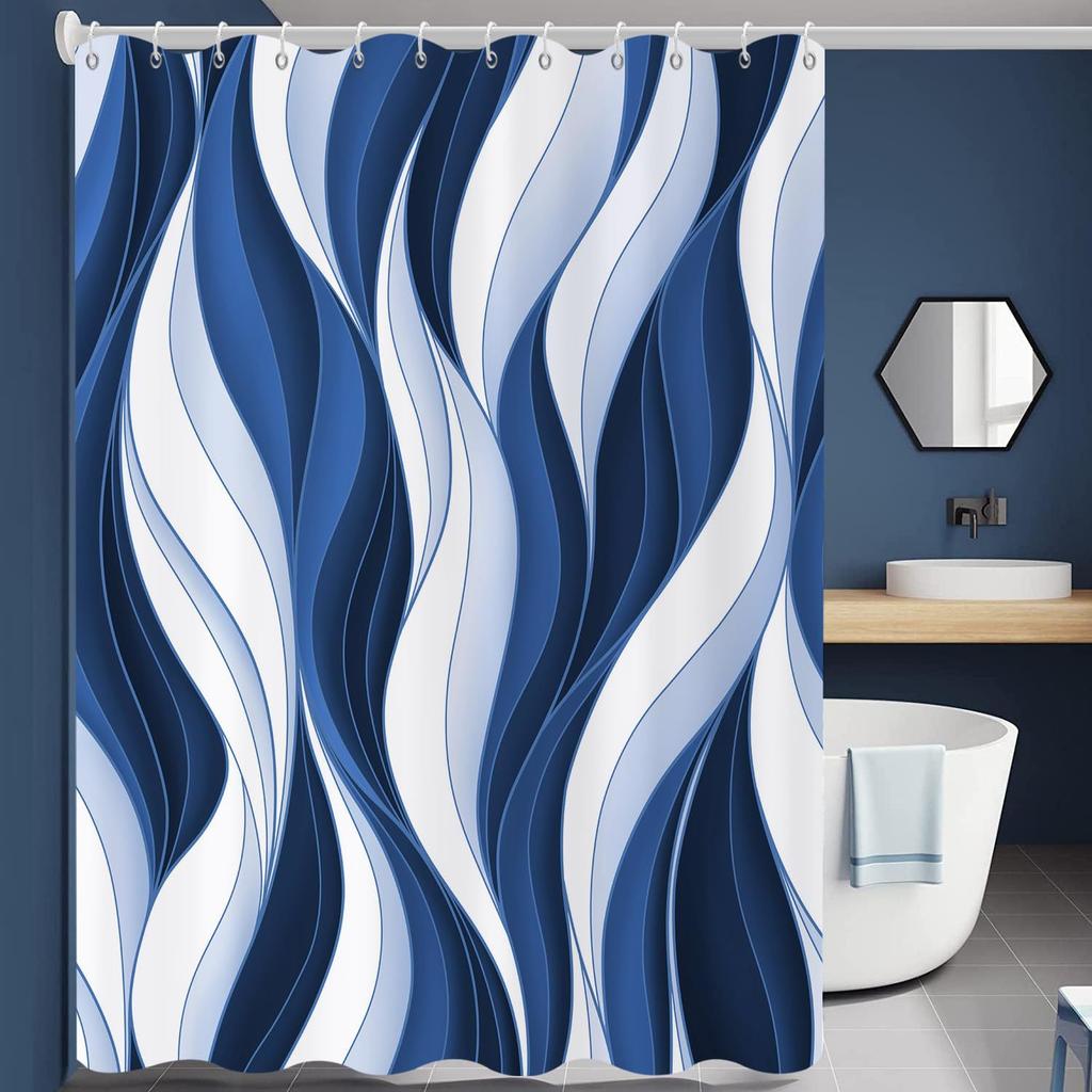 Brązowa Zasłona Prysznicowa Nowoczesna Abstrakcyjna Brązowo-Białe Paski Stopniowa Zmiana Prosta Zasłona Łazienkowa Wodoodporna Tkanina Można Prać w Pralce Z Haczykami