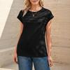 Women's Casual Top Monochrome Pleated Top Round Neck Short Sleeved Shirt