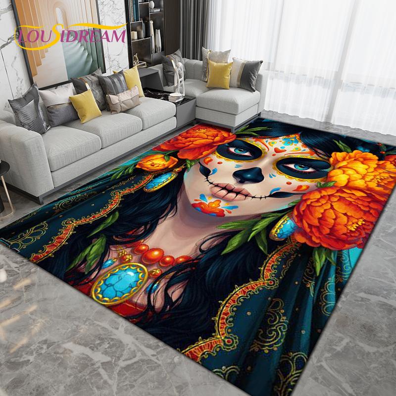 Cartoon Skull Girl Area Rug Large,Carpet Rug for Living Room Bedroom Sofa Decoration,Doormat Kitchen Bathroom Non-slip Floor Mat