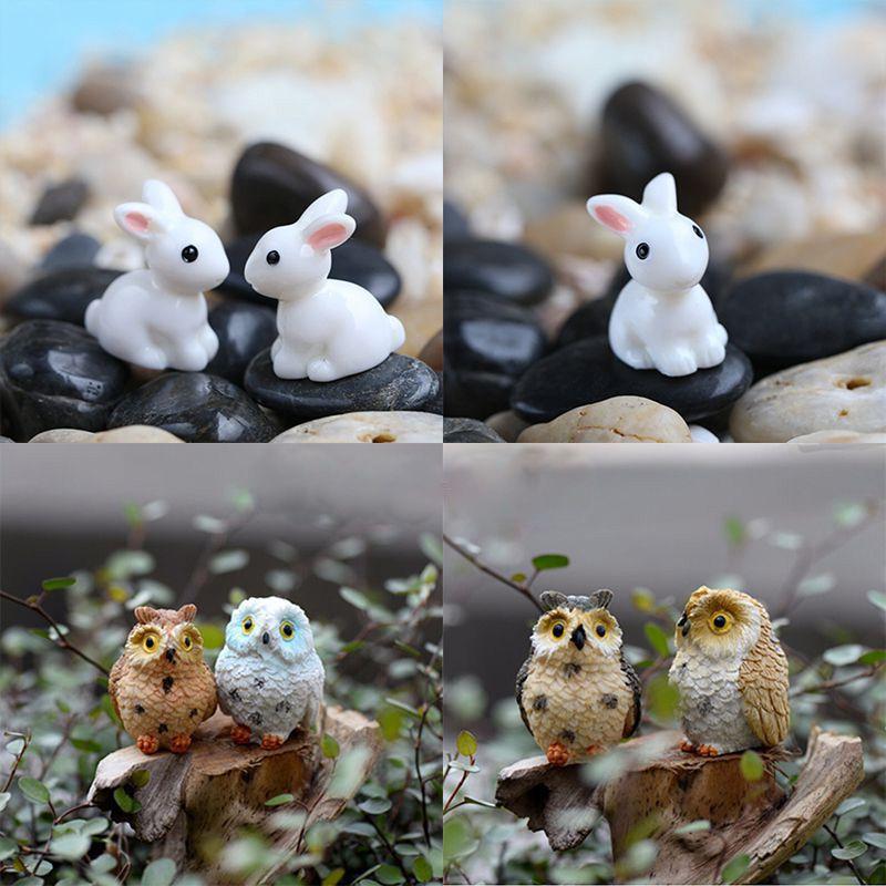 Enchanting Mini Rabbit Owl Ornament Set For Whimsical Garden Decor And Crafts