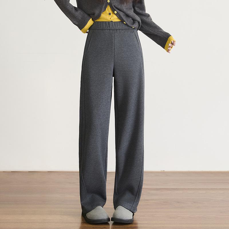 Women s Gray Wool Wide-Leg Cashmere Pants: Autumn/Winter 2025 Velvet-Lined Cropped Straight-Leg 26/S (85-95kg)