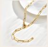 Y Necklace, Stainless Steel 18K PVD Plating Long Chain Paperclip Link Lariat Necklace for Women Aesthetic Jewelry