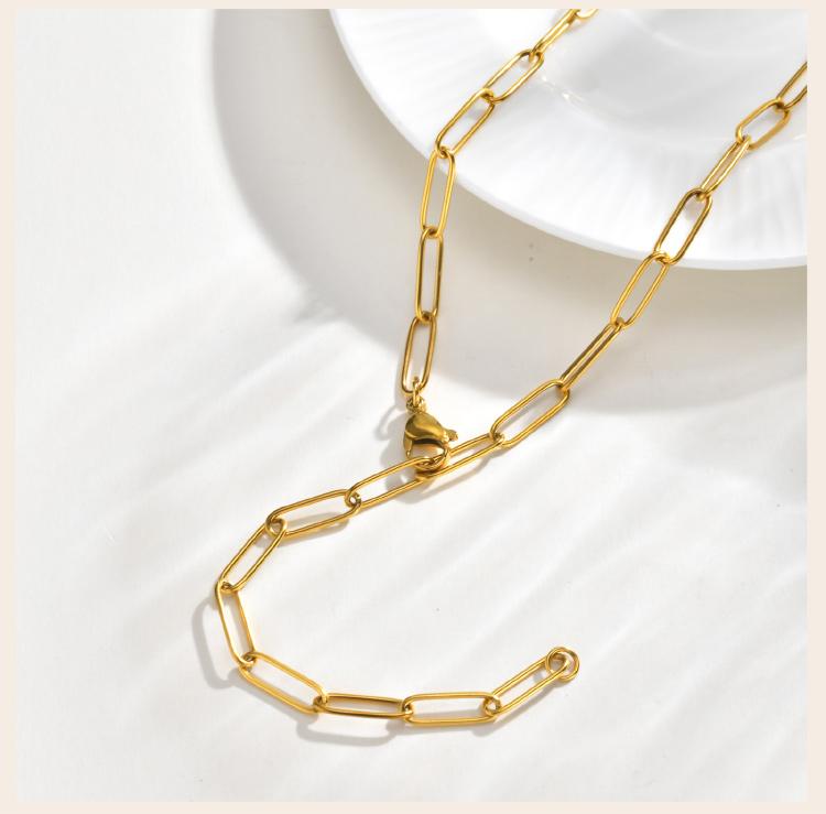 Y Necklace, Stainless Steel 18K PVD Plating Long Chain Paperclip Link Lariat Necklace for Women Aesthetic Jewelry