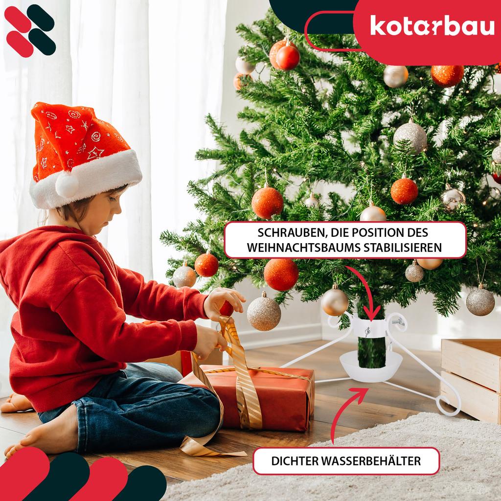 KOTARBAU® Metal Christmas Tree Stand with Water Container, Wrapped, Decorative, White, 52 x 23 cm