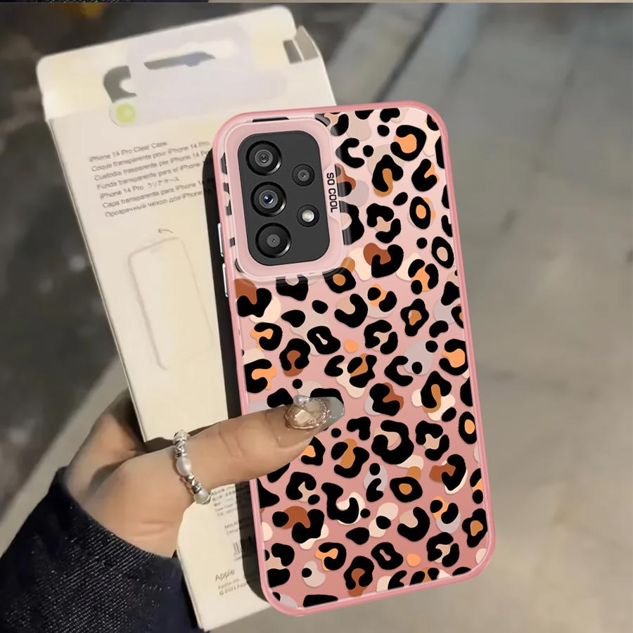Leopard Print Logo Case for Samsung Galaxy A35 A24 A25 A26 A17 A20s A34 A12 A15 A16 A13 A14 A21s A23 A31 Phone Cover