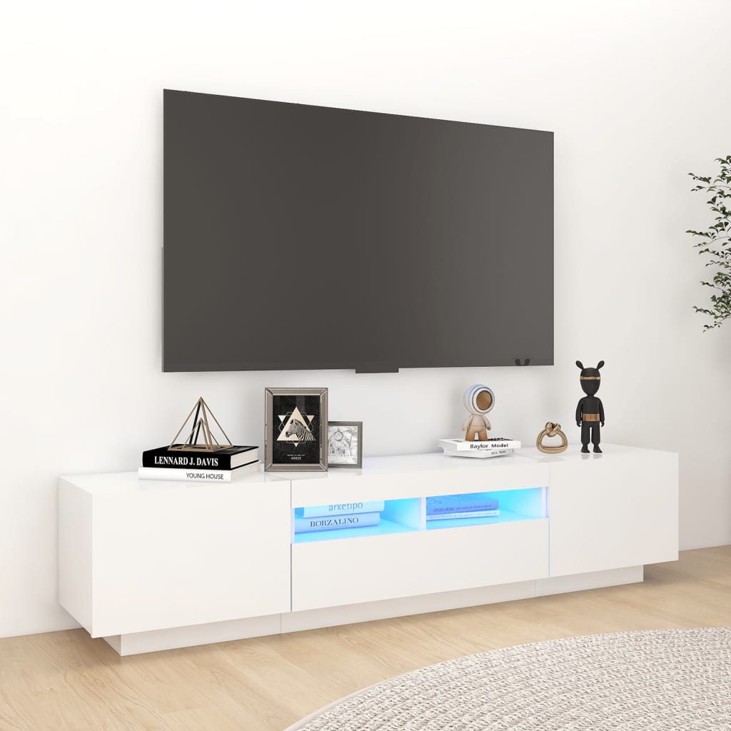 Vidaxl Szafka Tv Z Oświetleniem Led, Biała, 180X35X40 Cm