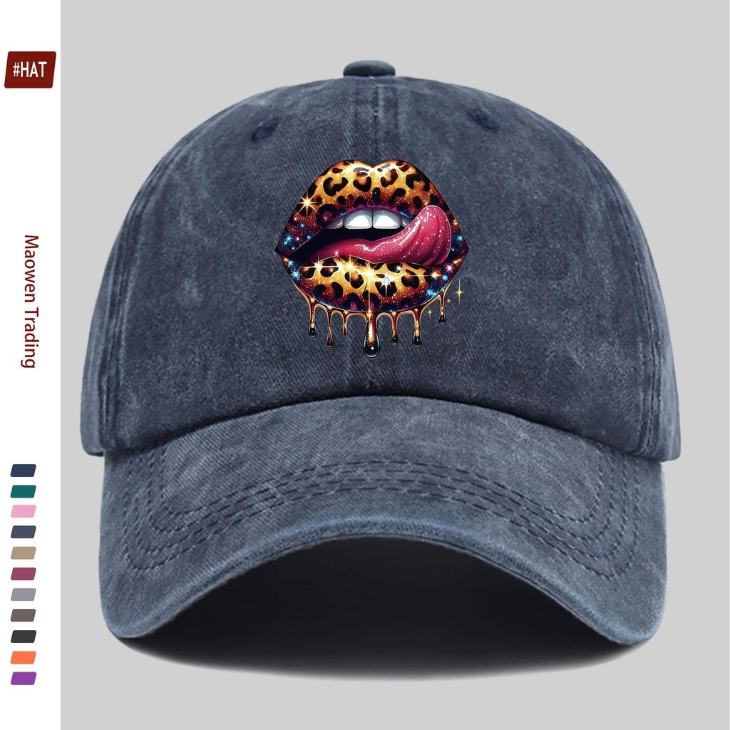 Pc Leopard Print Lip Pattern Baseball Cap Party Prom Music Festival Decor Papa Hat Truck Driver Sun Hat Washable Adjustabl