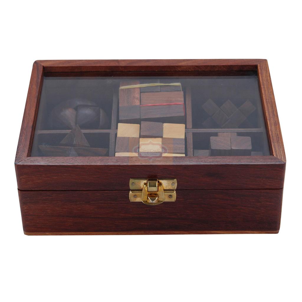 Shriji Crafts Wooden Puzzle Game Handcrafted 6 In 1 Puzzle Game Set Brain Teaser for Teens and Adults & Children