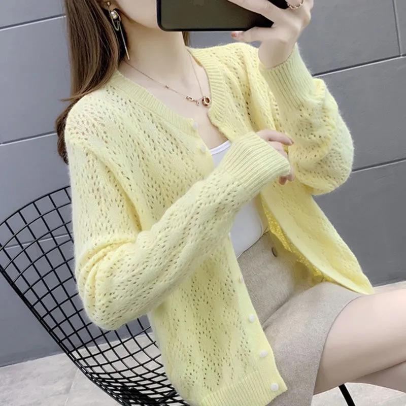 Women Spring Autumn Sweater Cardigan Knitted Sunscreen Shawl Thin Coat Long Sleeved Sweater Sweaters Girl Summer Basic Tops