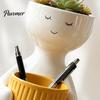 Cute Zen Home Decor Smiling Face Plant Pot, Double Planting Space Planter, Resin Desktop Flower Holder Sitting Figure Flowerpot for Succulents, Office
