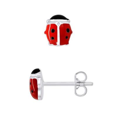 Earrings - LÉA &; ARTHUR - DOME LADYBUG - 925 Silver - Red-Black Enamel - Stroller System