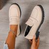 Women's Wide Width Platform Loafers, Chunky Heel British Style Flats, Vintage Casual Shoes for Women