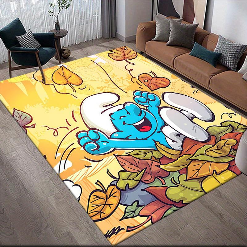 The Smurfs Flannel Pattern Square Carpet,Area Rug,Carpet Rug for Living Room Bedroom Sofa Playroom Decor,Non-slip Floor Mat